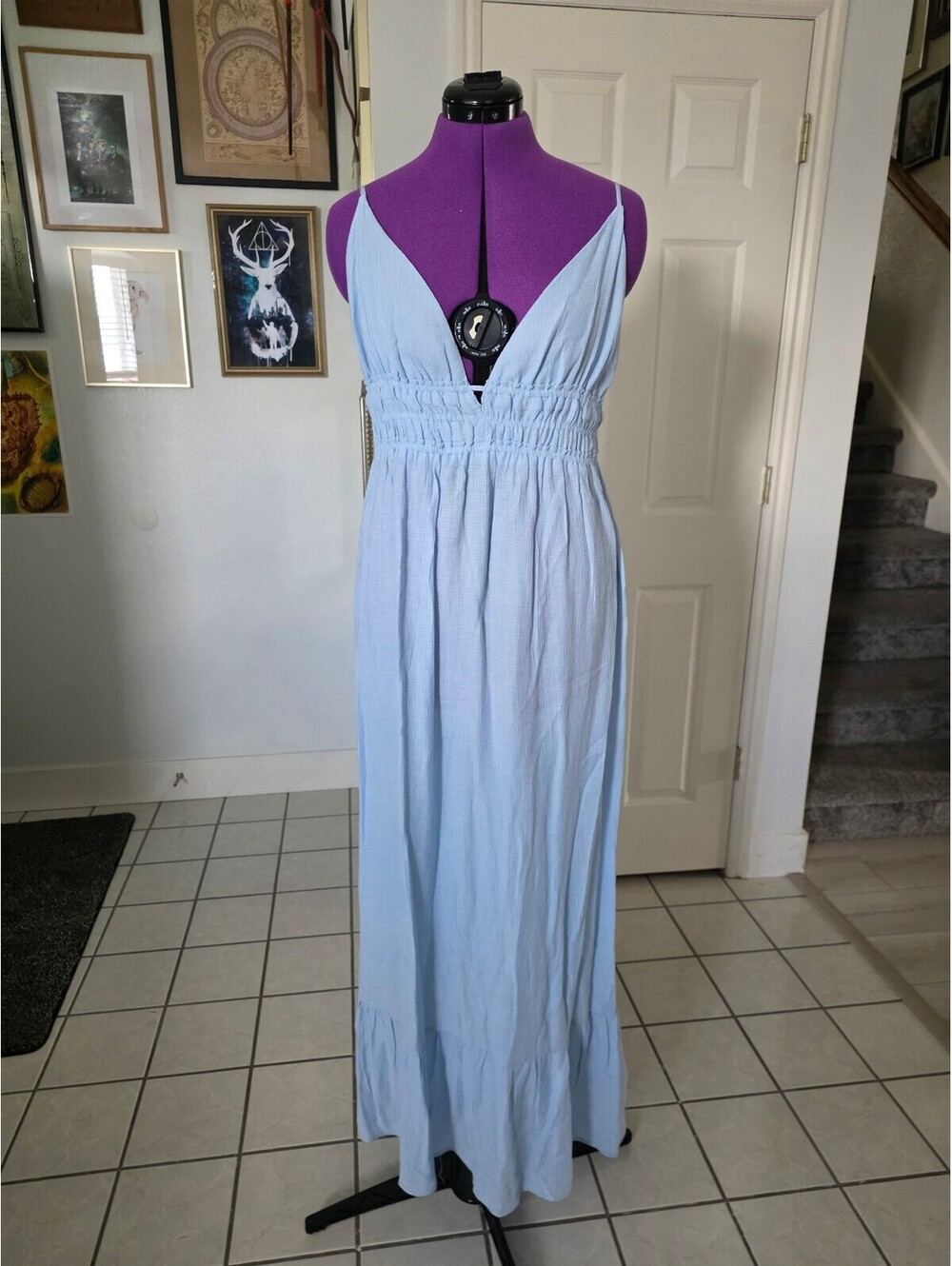 Womens baby blue boho dress size Large